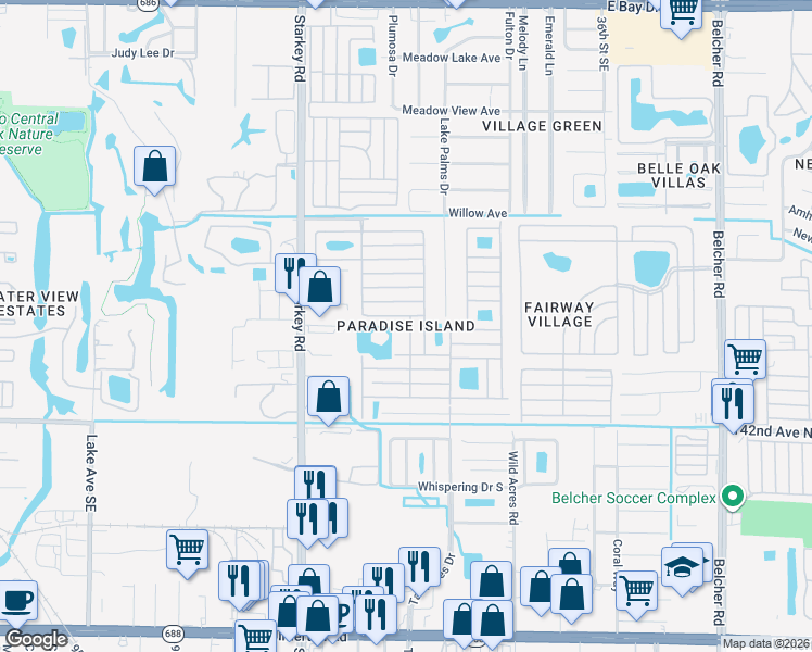 map of restaurants, bars, coffee shops, grocery stores, and more near in Largo