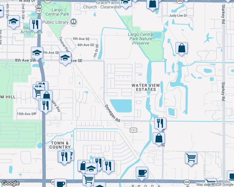 map of restaurants, bars, coffee shops, grocery stores, and more near 3rd Avenue in Largo