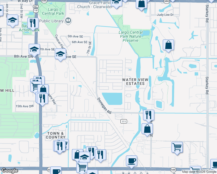 map of restaurants, bars, coffee shops, grocery stores, and more near 3rd Avenue in Largo