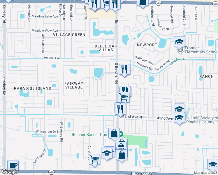 map of restaurants, bars, coffee shops, grocery stores, and more near in Largo