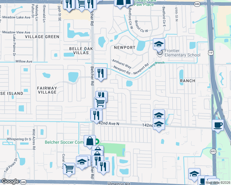 map of restaurants, bars, coffee shops, grocery stores, and more near Crown Circle in Largo