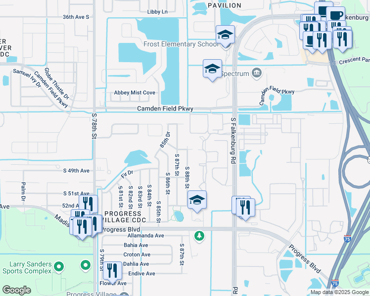 map of restaurants, bars, coffee shops, grocery stores, and more near 4720 South 88th Street in Tampa