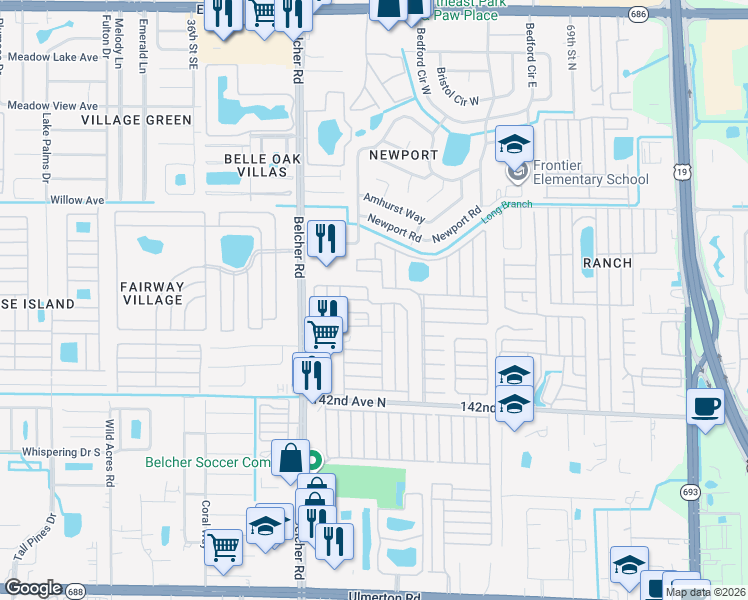 map of restaurants, bars, coffee shops, grocery stores, and more near Crown Circle in Largo