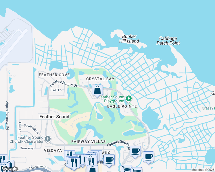 map of restaurants, bars, coffee shops, grocery stores, and more near 2323 Feather Sound Drive in Clearwater