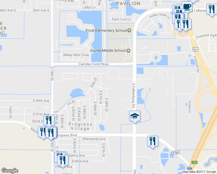 map of restaurants, bars, coffee shops, grocery stores, and more near 4720 South 88th Street in Tampa