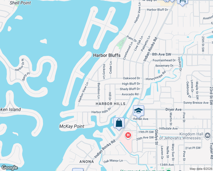 map of restaurants, bars, coffee shops, grocery stores, and more near 3966 High Bluff Drive in Largo