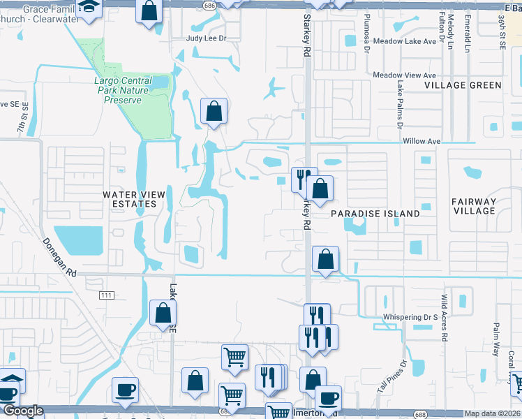 map of restaurants, bars, coffee shops, grocery stores, and more near 2220 12th Court Southeast in Largo