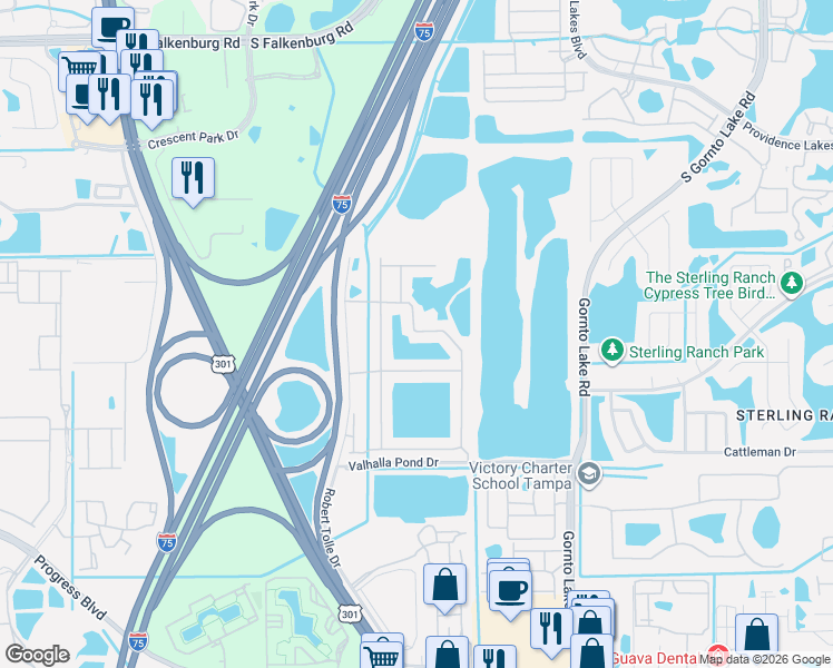 map of restaurants, bars, coffee shops, grocery stores, and more near 4649 Pond Ridge Dr in Riverview
