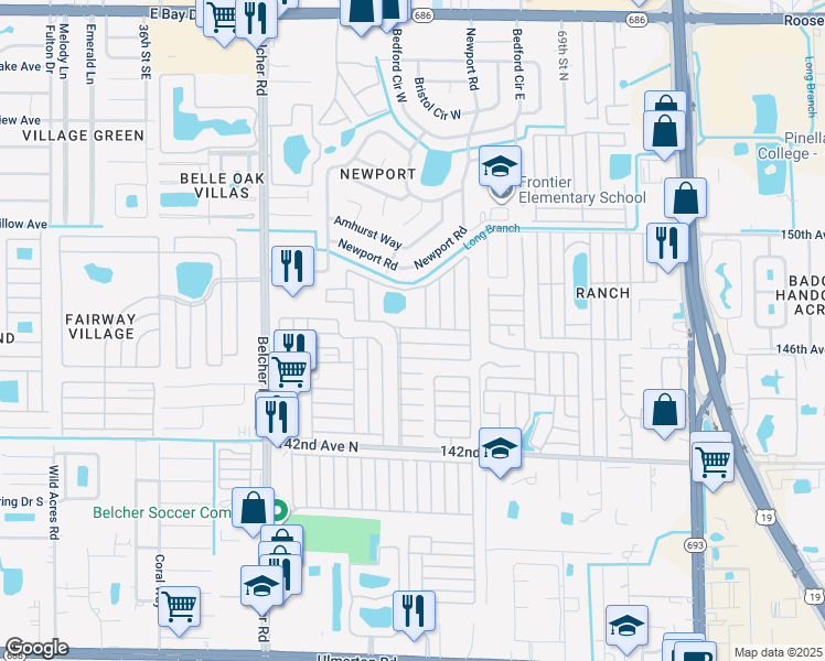 map of restaurants, bars, coffee shops, grocery stores, and more near Dove Way in Largo