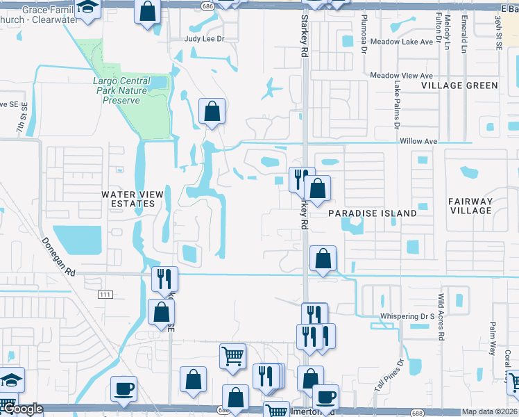 map of restaurants, bars, coffee shops, grocery stores, and more near 2220 12th Court Southeast in Largo