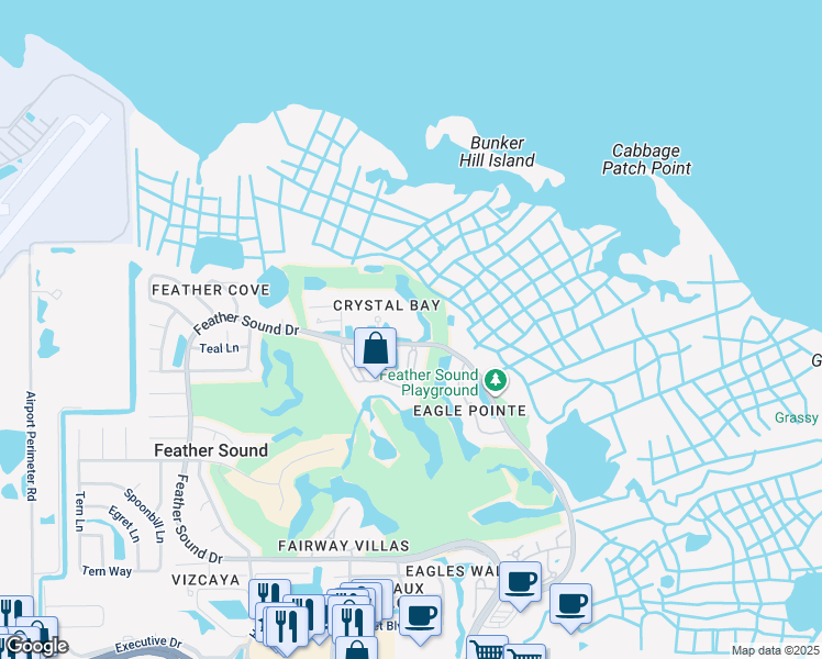 map of restaurants, bars, coffee shops, grocery stores, and more near 2323 Feather Sound Drive in Clearwater