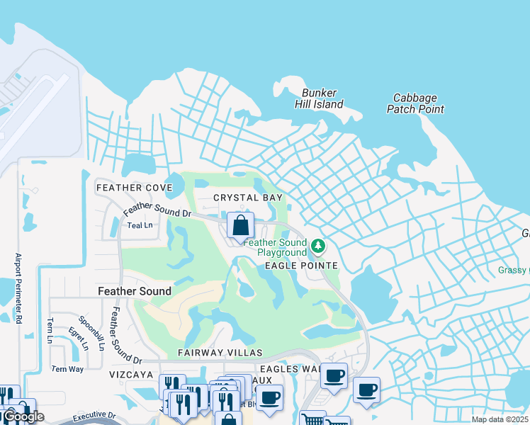 map of restaurants, bars, coffee shops, grocery stores, and more near 2323 Feather Sound Drive in Clearwater