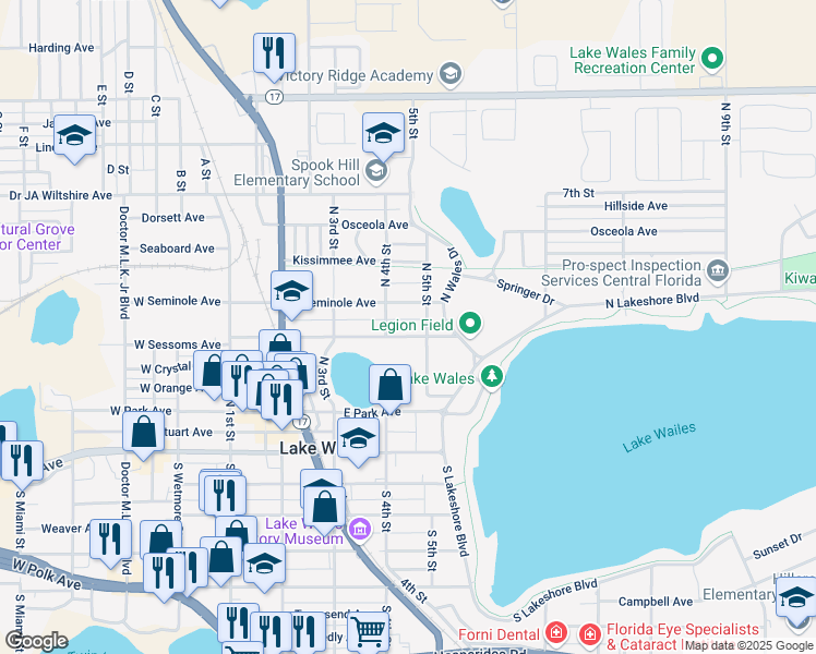map of restaurants, bars, coffee shops, grocery stores, and more near 315 North 5th Street in Lake Wales