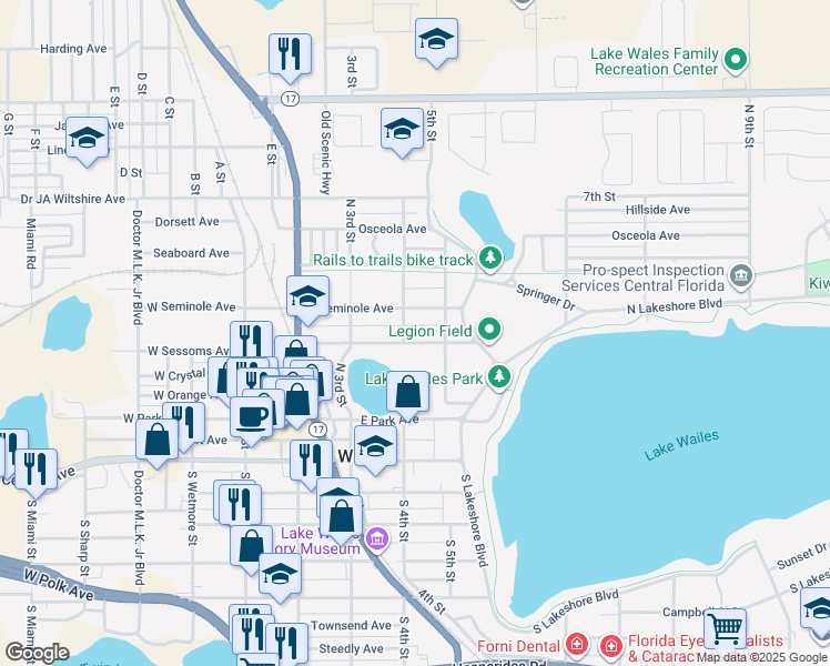 map of restaurants, bars, coffee shops, grocery stores, and more near 3 North 4th Street in Lake Wales
