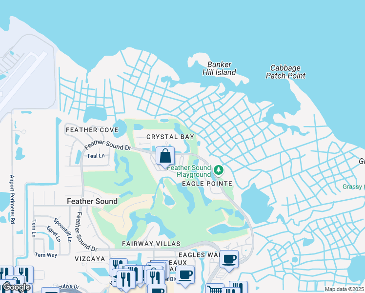 map of restaurants, bars, coffee shops, grocery stores, and more near 2323 Feather Sound Drive in Clearwater