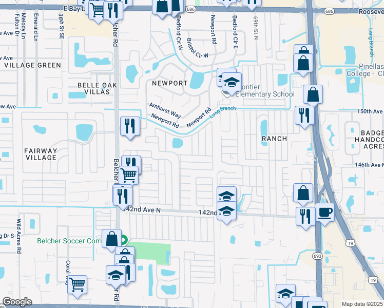 map of restaurants, bars, coffee shops, grocery stores, and more near Dove Way in Largo