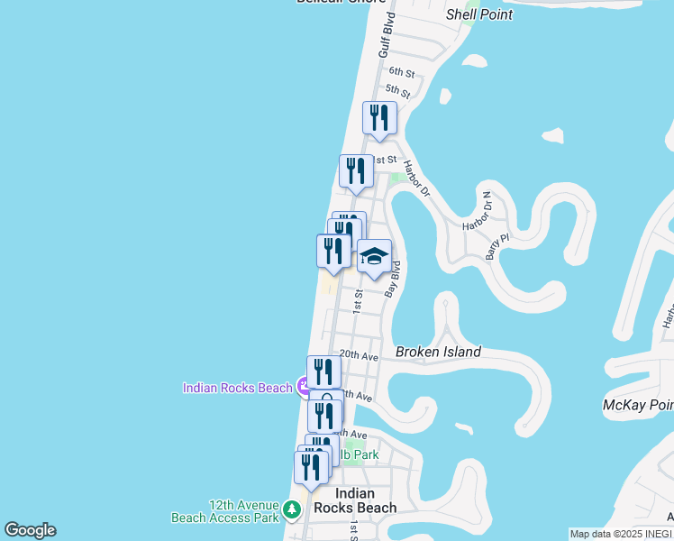 map of restaurants, bars, coffee shops, grocery stores, and more near 2308 24th Avenue North in Indian Rocks Beach