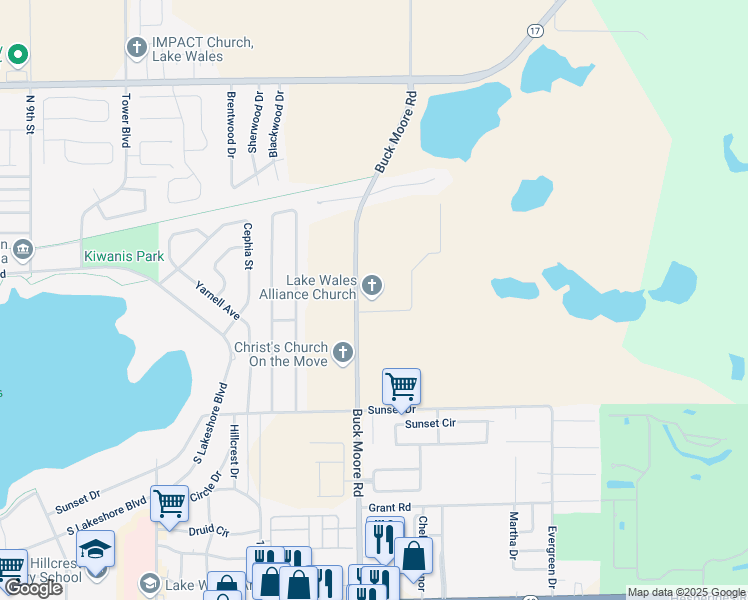 map of restaurants, bars, coffee shops, grocery stores, and more near 325 Buck Moore Road in Lake Wales