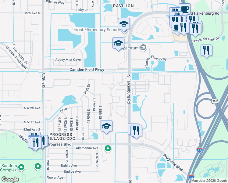 map of restaurants, bars, coffee shops, grocery stores, and more near 4716 White Sanderling Court in Tampa