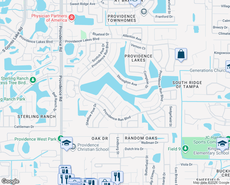 map of restaurants, bars, coffee shops, grocery stores, and more near 1902 Firethorn Court in Brandon