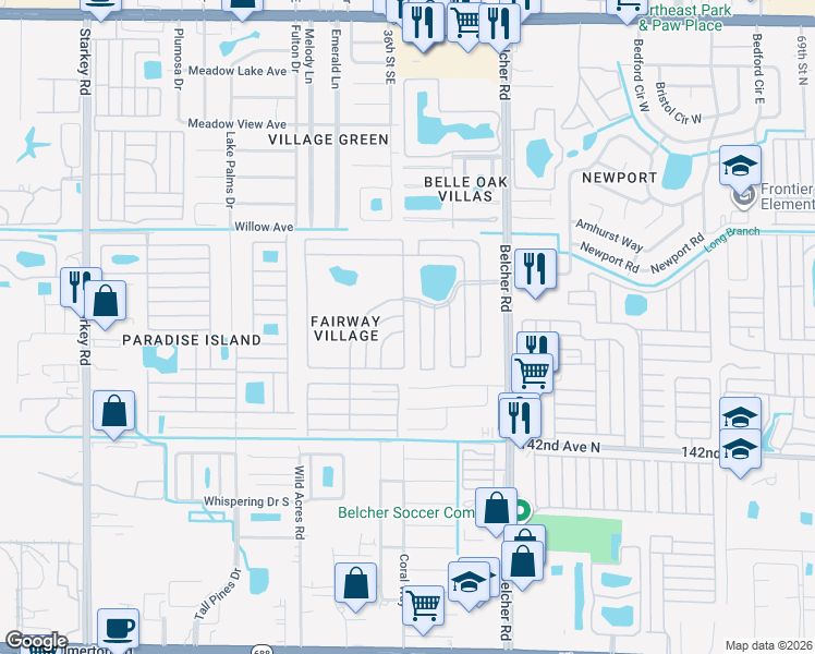 map of restaurants, bars, coffee shops, grocery stores, and more near 518 Parr Lane in Largo