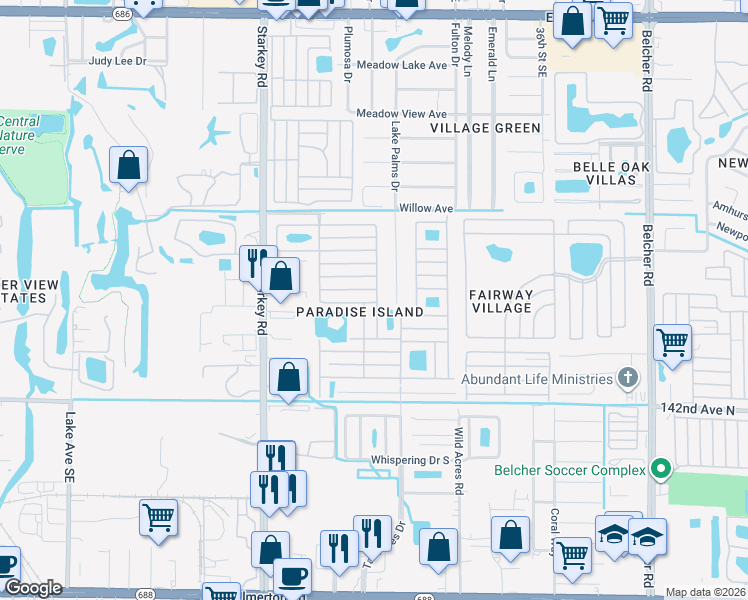 map of restaurants, bars, coffee shops, grocery stores, and more near 1001 Starkey Road in Largo