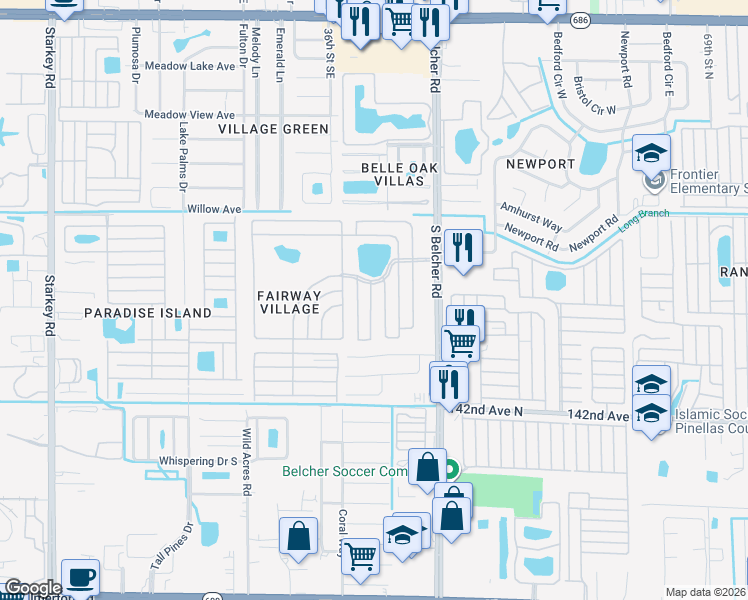 map of restaurants, bars, coffee shops, grocery stores, and more near 200-211 Birdie Road East in Largo