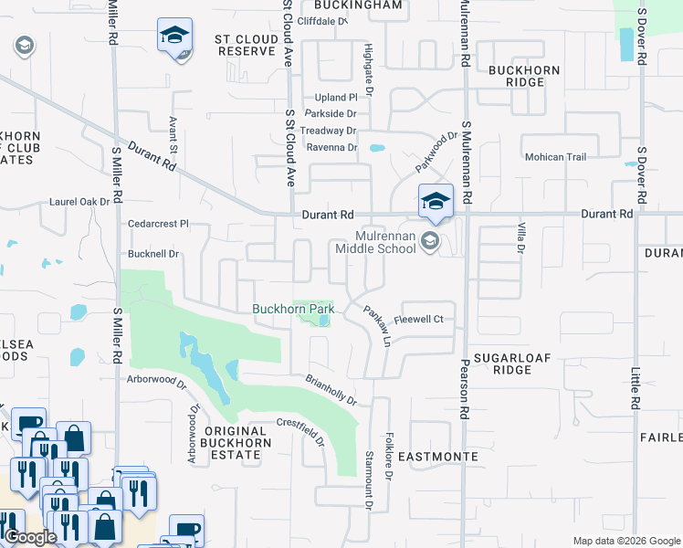 map of restaurants, bars, coffee shops, grocery stores, and more near 2742 Pankaw Lane in Valrico
