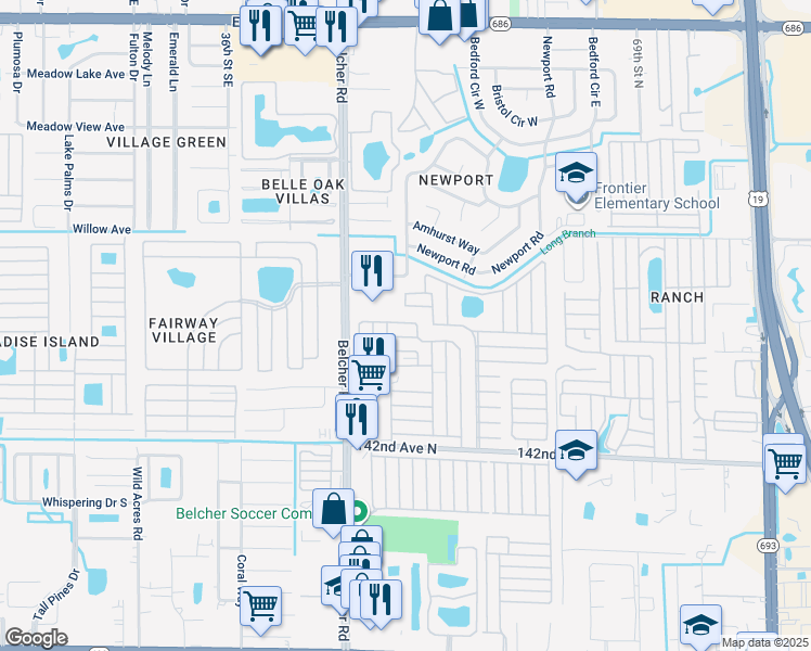 map of restaurants, bars, coffee shops, grocery stores, and more near Crown Circle in Largo