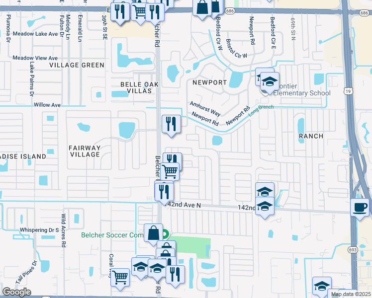 map of restaurants, bars, coffee shops, grocery stores, and more near Crown Circle in Largo