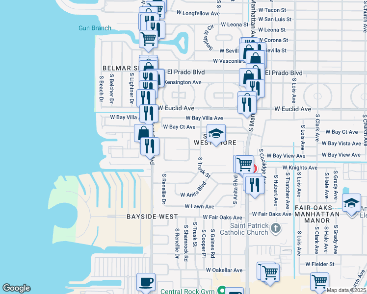 map of restaurants, bars, coffee shops, grocery stores, and more near 4709 West Bay View Avenue in Tampa