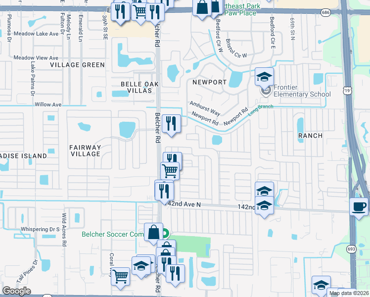 map of restaurants, bars, coffee shops, grocery stores, and more near Crown Circle in Largo
