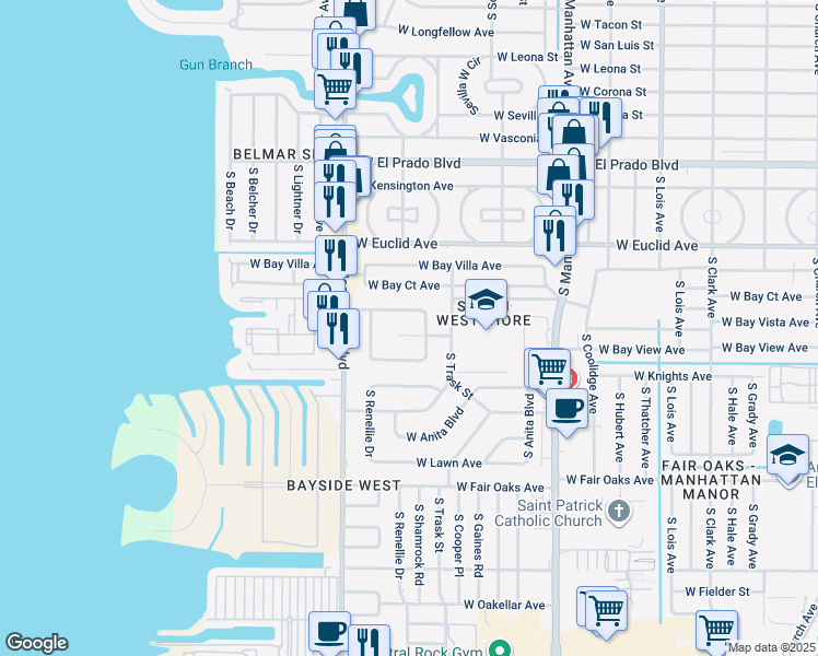 map of restaurants, bars, coffee shops, grocery stores, and more near 4709 West Bay View Avenue in Tampa