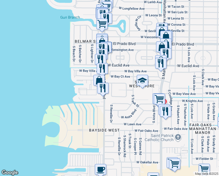 map of restaurants, bars, coffee shops, grocery stores, and more near 4006 South Renellie Drive in Tampa