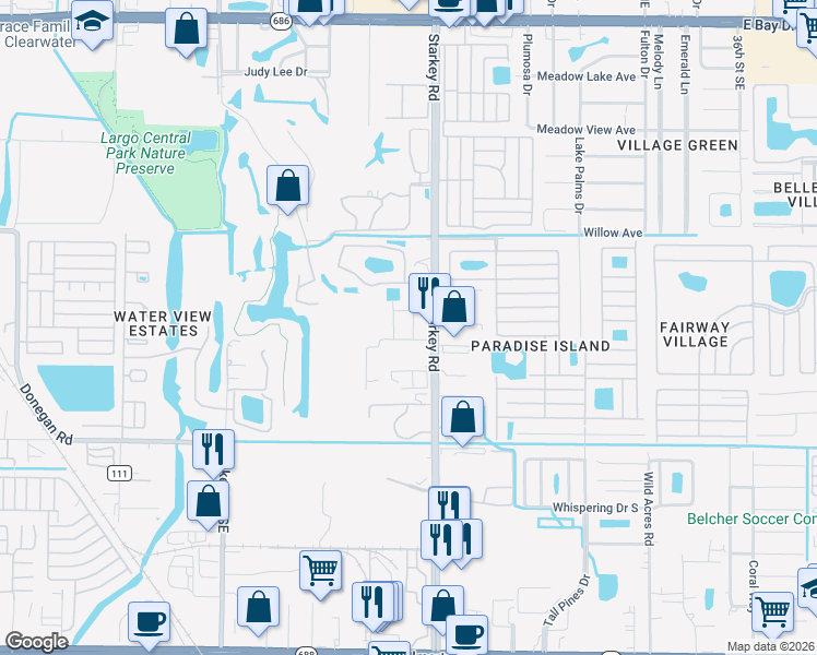 map of restaurants, bars, coffee shops, grocery stores, and more near Unnamed Road in Largo
