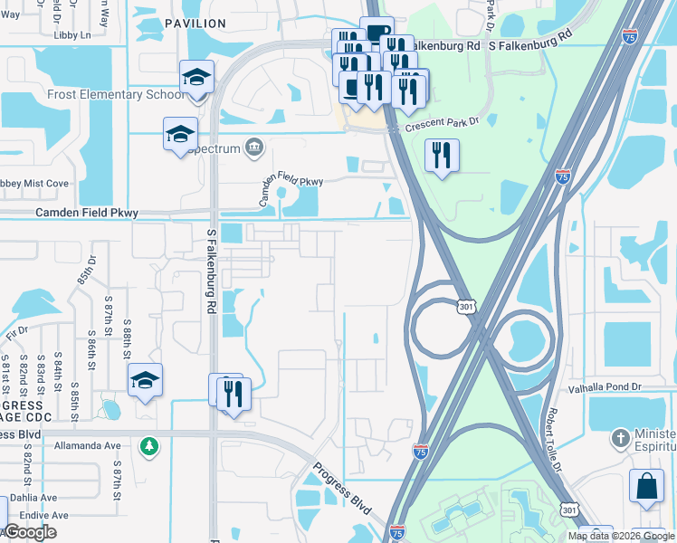 map of restaurants, bars, coffee shops, grocery stores, and more near 4632 Chatterton Way in Riverview