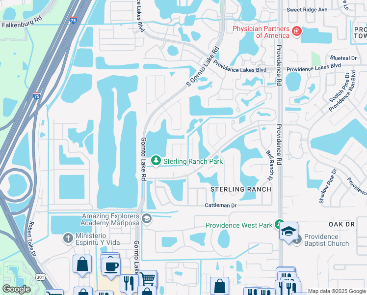 map of restaurants, bars, coffee shops, grocery stores, and more near 2483 Sagemont Drive in Brandon