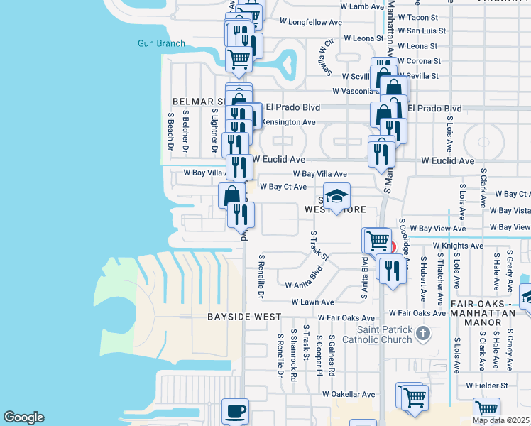 map of restaurants, bars, coffee shops, grocery stores, and more near 4006 South Renellie Drive in Tampa