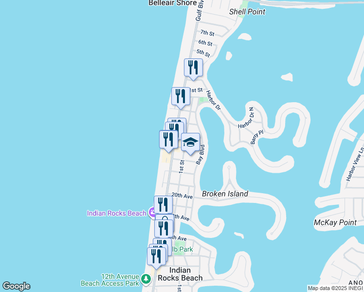 map of restaurants, bars, coffee shops, grocery stores, and more near 2400 1st Street in Indian Rocks Beach