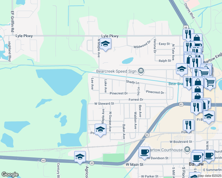 map of restaurants, bars, coffee shops, grocery stores, and more near 1155 Ilene Avenue in Bartow