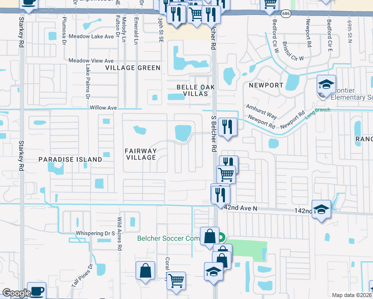 map of restaurants, bars, coffee shops, grocery stores, and more near 200-211 Birdie Road East in Largo