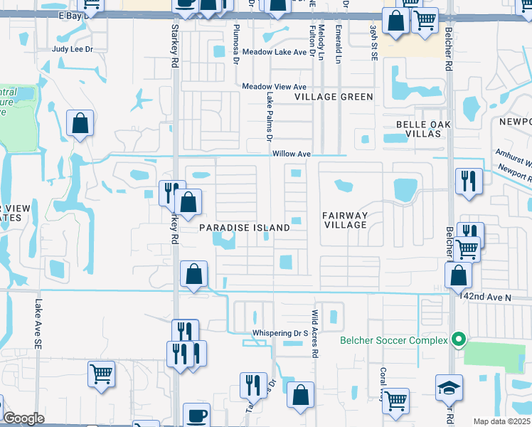 map of restaurants, bars, coffee shops, grocery stores, and more near 1015 Lake Palms Drive in Largo