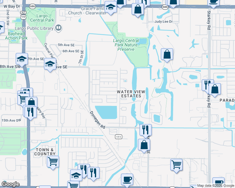 map of restaurants, bars, coffee shops, grocery stores, and more near 1206 Highland Avenue Southeast in Largo
