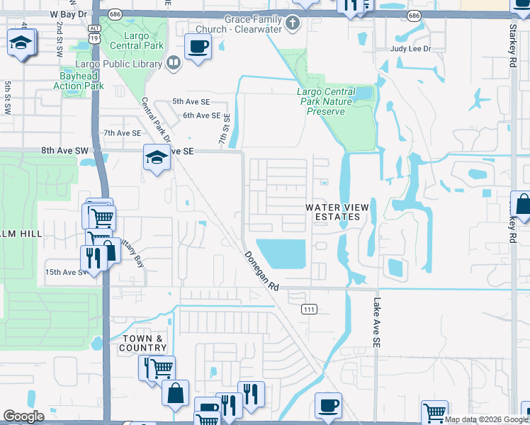 map of restaurants, bars, coffee shops, grocery stores, and more near 3rd Avenue in Largo
