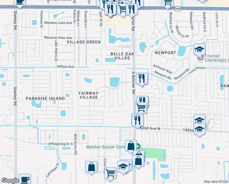 map of restaurants, bars, coffee shops, grocery stores, and more near 200 Birdie Road East in Largo
