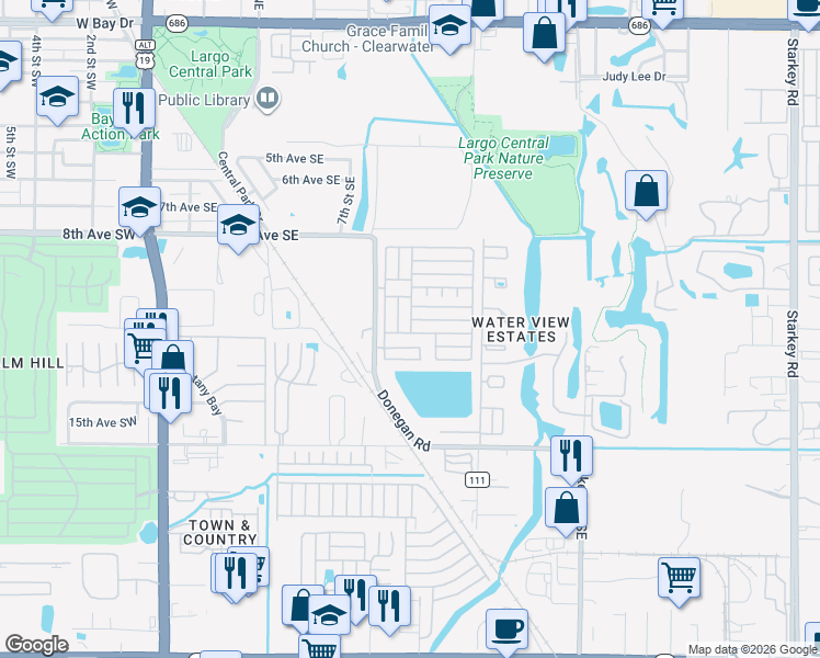 map of restaurants, bars, coffee shops, grocery stores, and more near 3rd Avenue in Largo