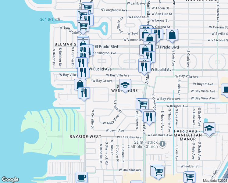 map of restaurants, bars, coffee shops, grocery stores, and more near 3915 South Trask Street in Tampa