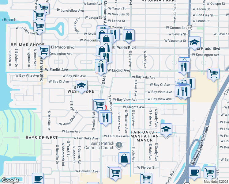 map of restaurants, bars, coffee shops, grocery stores, and more near 4227 West Bay Vista Avenue in Tampa