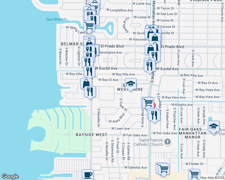 map of restaurants, bars, coffee shops, grocery stores, and more near 4709 West Bay View Avenue in Tampa