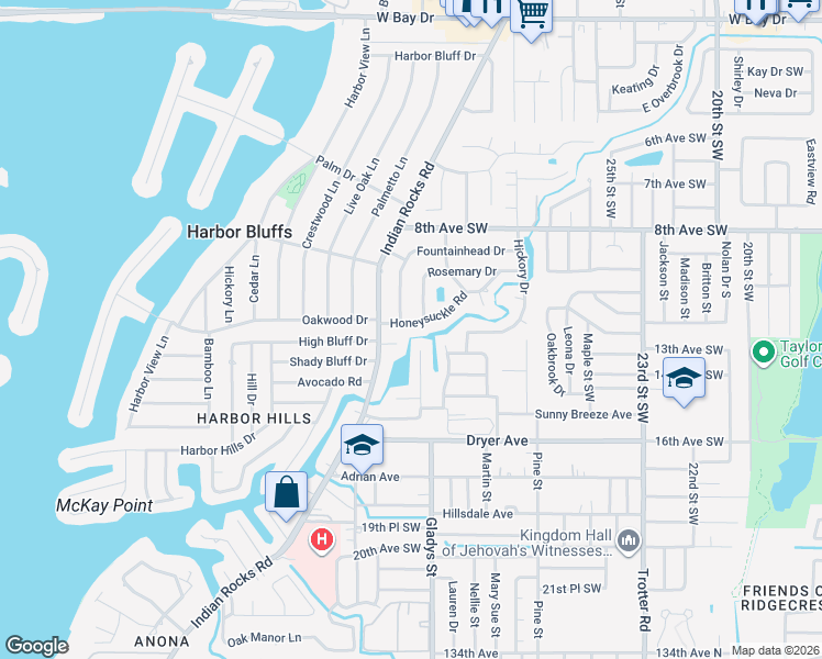 map of restaurants, bars, coffee shops, grocery stores, and more near 3282 Honeysuckle Road in Largo
